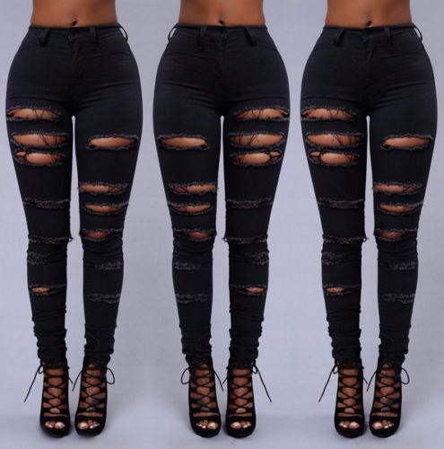 Faded Ripped Skinny Denim Jeans for Women