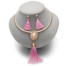 Load image into Gallery viewer, Tassel Jewelry Boho Pearl Chocker with  Crystal Drop Earrings
