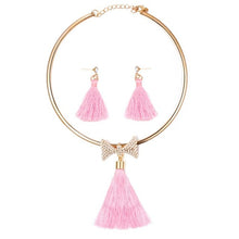 Load image into Gallery viewer, Tassel Jewelry Boho Pearl Chocker with  Crystal Drop Earrings
