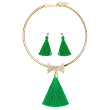 Load image into Gallery viewer, Tassel Jewelry Boho Pearl Chocker with  Crystal Drop Earrings
