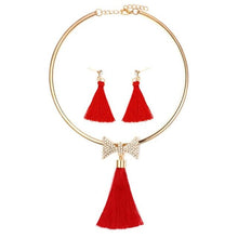 Load image into Gallery viewer, Tassel Jewelry Boho Pearl Chocker with  Crystal Drop Earrings
