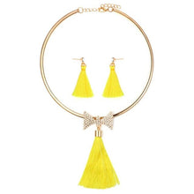 Load image into Gallery viewer, Tassel Jewelry Boho Pearl Chocker with  Crystal Drop Earrings
