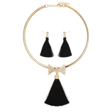 Load image into Gallery viewer, Tassel Jewelry Boho Pearl Chocker with  Crystal Drop Earrings
