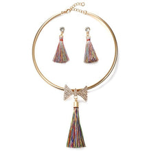 Load image into Gallery viewer, Tassel Jewelry Boho Pearl Chocker with  Crystal Drop Earrings
