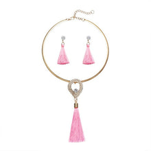 Load image into Gallery viewer, Tassel Jewelry Boho Pearl Chocker with  Crystal Drop Earrings
