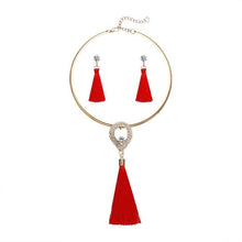 Load image into Gallery viewer, Tassel Jewelry Boho Pearl Chocker with  Crystal Drop Earrings
