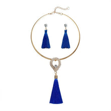 Load image into Gallery viewer, Tassel Jewelry Boho Pearl Chocker with  Crystal Drop Earrings
