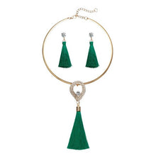 Load image into Gallery viewer, Tassel Jewelry Boho Pearl Chocker with  Crystal Drop Earrings
