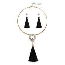 Load image into Gallery viewer, Tassel Jewelry Boho Pearl Chocker with  Crystal Drop Earrings
