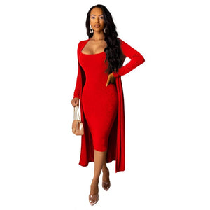 Women Spaghetti Strap Bandage Dress+Long Sleeve