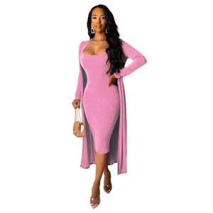 Women Spaghetti Strap Bandage Dress+Long Sleeve