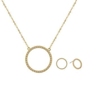 Cubic Zirconia Circle  Necklace and Earring