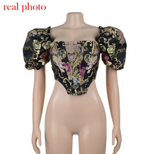 Load image into Gallery viewer, Goddess Square Collar Jacquard Boned Bustier Crop Tops
