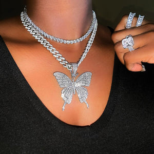 Cuban Link Butterfly Pendant Necklace