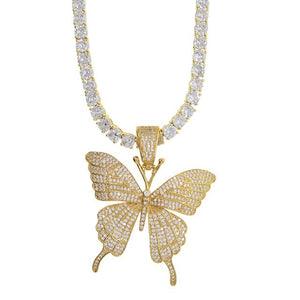 Cuban Link Butterfly Pendant Necklace