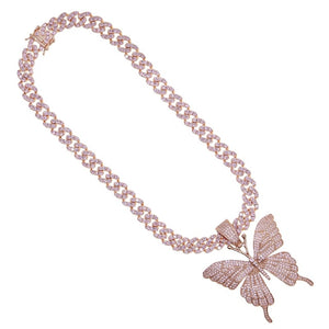 Cuban Link Butterfly Pendant Necklace