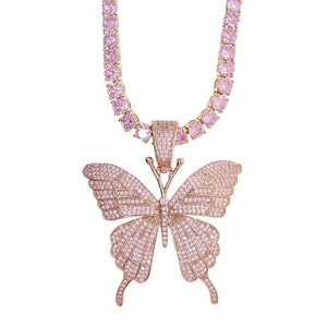 Cuban Link Butterfly Pendant Necklace