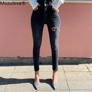 Women Ripped Trousers High Waist Slim Pencil Jeans