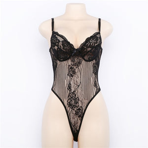 Goddess Black bow lace transparent bodysuit