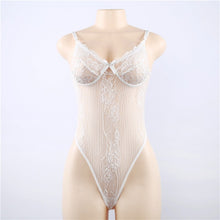 Load image into Gallery viewer, Goddess Black bow lace transparent bodysuit
