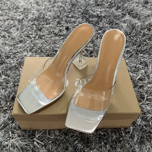 Goddess Crystal Clear Cup High Heel Shoes