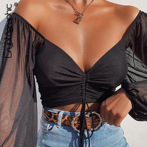 Goddess Drawstring Ruched Sexy Women Blouse