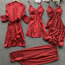 Load image into Gallery viewer, Goddess 5 Piece Satin Sleepwear Sets
