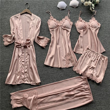 Load image into Gallery viewer, Goddess 5 Piece Satin Sleepwear Sets
