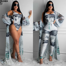 Load image into Gallery viewer, All about the Benjamin’s 3 Piece Set Bodysuit Top + Pants + Cardigan
