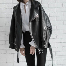 Load image into Gallery viewer, Black Leather Loose Turn-down Collar
