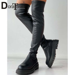 DORATASIA Brand Platform Thigh High Boots