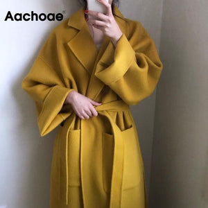 Elegant Solid Long Wool Coat